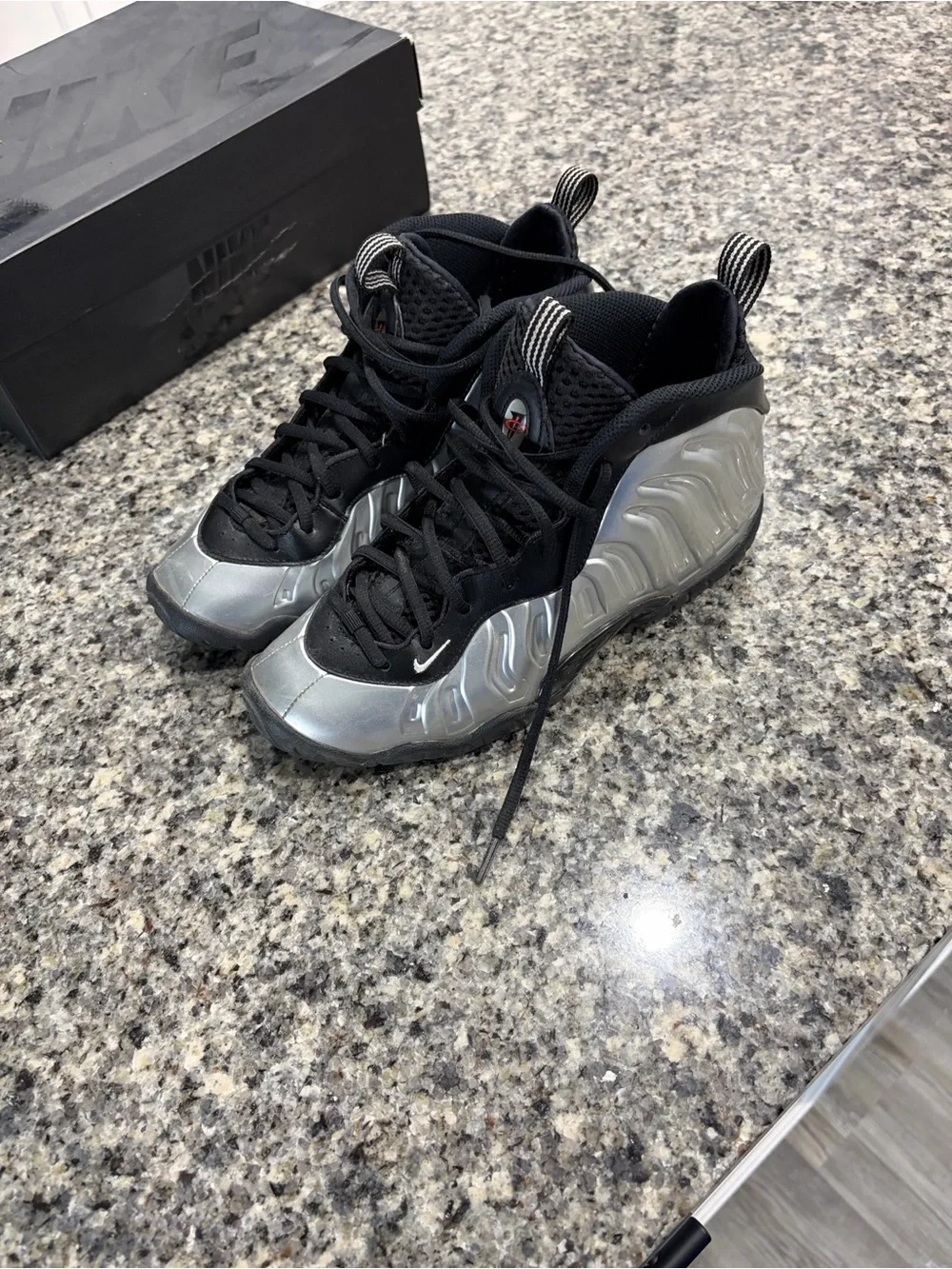 Nike Kids Silver and Black Foamposite Sneakers
